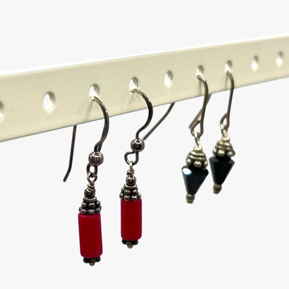 Lot Dangle Earrings Red Black Spike Silver Tone Dainty Hooks Boho Drop Vintage - Picture 2 of 8